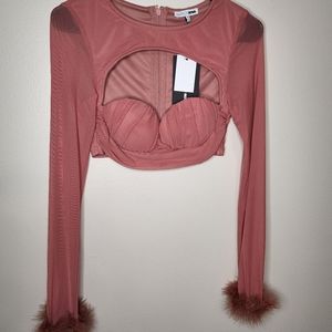 Long-sleeve crop corset cutout top